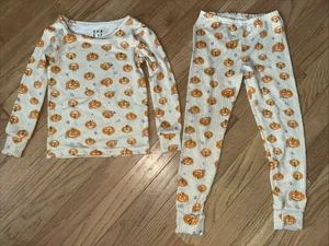PJ Essentials Girls 4t Pumpkin Flowers Long Sleeves 2 Piece Pajama Set - Picture 1 of 6