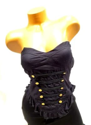 Nuevo Top Bustier Casa de Muñecas Sin Tirantes Negro Y Dorado Botón - Talla Mediana - Nuevo sin Etiquetas Foto 1 de 4