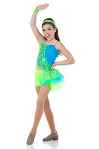 Turn Up The Music Turq/Green Adult Large Tap Dance Costume Skirted Unitard New - Picture 1 of 6