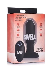 Swell Inflatable Rechargeable Silicone Vibrating Missile Anal Vibe Plug Black - Picture 1 of 6