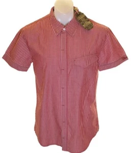 Nueva Camisa Auténtica Para Hombre Wrangler Manga Corta Rayas Grande Calce Ajustado Roja - Imagen 1 de 3