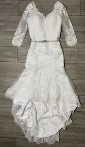 Modern JJ's House Women’s Mermaid Lace White Wedding Dress Size 16 W - Picture 1 of 18