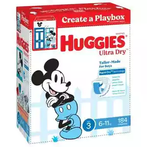 Huggies Boys' Ultra Dry Nappies Size 3 Crawler 184 Disposable Diapers 6-11kg - Picture 1 of 2