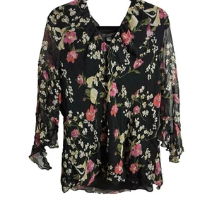Maglione donna Silkland multicolore seta floreale manica lunga blusa taglia 3X - Foto 1 di 5