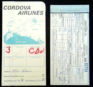 Recibo de billete de Cordova Airlines Alaska + carpeta 1966 - Imagen 1 de 3