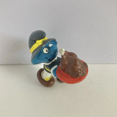 Vintage 1982 Smurf Thanksgiving Figurine Peyo Schleich Smurfs PVC Figurine - Image 1 of 4