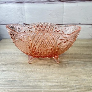 Vtg Pink Glass Oval Serving Bowl Sawtooth Footed 11.3" Long - Picture 1 of 21