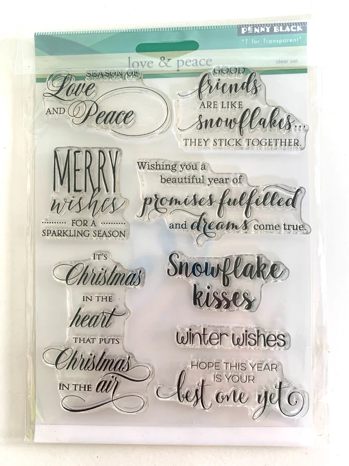 Penny Black LOVE & PEACE 8 Piece Clear Stamp Set Holiday Sentiments - Image 1 of 2