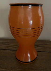 Rare Vtg. MCM 8 1/2" Art Deco Orange w/ Black Stripes Floral Vase Decoration Y2K - Picture 1 of 11