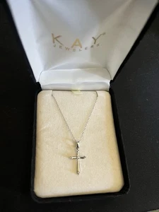 Round Cut Diamond Cross Pendant 10K White Gold Chain - Picture 1 of 1