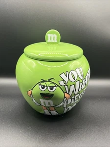 M&M Advertising Candy Dish Green Ceramic Canister Jar You Wanna Piece of Me - Picture 1 of 6