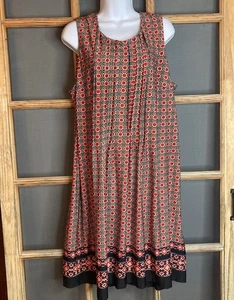 Perceptions N.Y. Women’s XL Sleeveless Geometric Print Stretch Dress Red Black - Picture 1 of 13