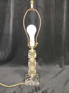 Vintage Clear Lucite Block Table Lamp Etched Finial mcm electric cord 20.5" tall - Picture 1 of 16