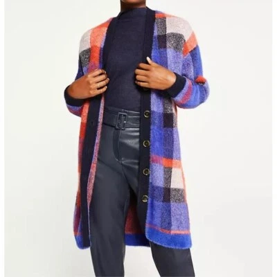 Cárdigan Ann Taylor Colorblock Cuadros Jacquard Maximalismo Largo De Gran Tamaño Tejido M Foto 1 de 4