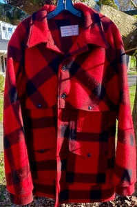 Vintage Filson Buffalo Red Plaid Double Mackinaw Wool Coat Men's Size XL 46 - Picture 1 of 17