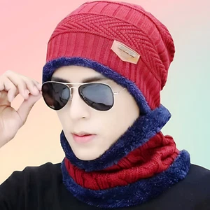 Beanie Cap & Muffler for Men & Women Skull Hat & Neck Warmer Woolen Cap Set Warm - Picture 1 of 50