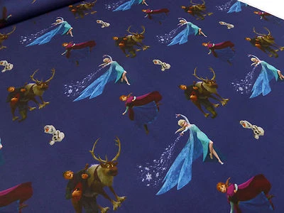Stoff Baumwolle Jersey Disney Eiskönigin Frozen Anna Elsa Olaf blau dunkelblau