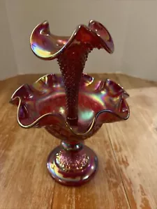 Fenton Museum Collection Ruby Carnival Diamond Lace Single Horn Epergne Vintage Rare - Bild 1 von 19