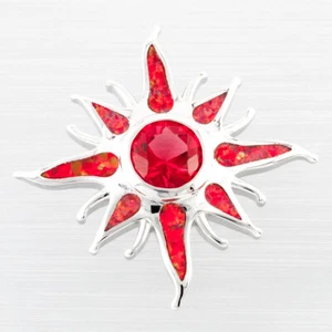 Starburst Simulated Ruby Red Fire Opal Silver Filled Jewelry Necklace Pendant - Picture 1 of 6