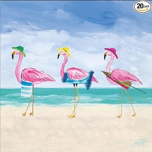 Decoupage Art Craft Cocktail Napkin 5" x 5" - Beach Flamingo, Tropical, Coastal - Picture 1 of 1