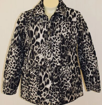 Chaqueta Chicos 0 S Negra Blanca Leopardo Estampado Animal Acolchada Bolsillos a Presión Foto 1 de 3