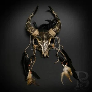 Ram Skull Masquerade Mask in Gold M39566G (Inward Horns) - Picture 1 of 5