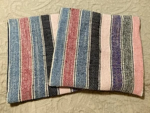 Lot 2 Pottery Barn Pillow Cover Flat Weave Pink Blue Stripe Square Toss 17x18” - Picture 1 of 5
