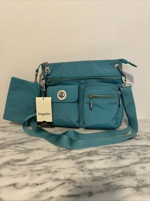 Bandolera Baggallini Sydney nueva con etiquetas con pulsera de identificación desmontable, turquesa/amarillo NUEVA Foto 1 de 4