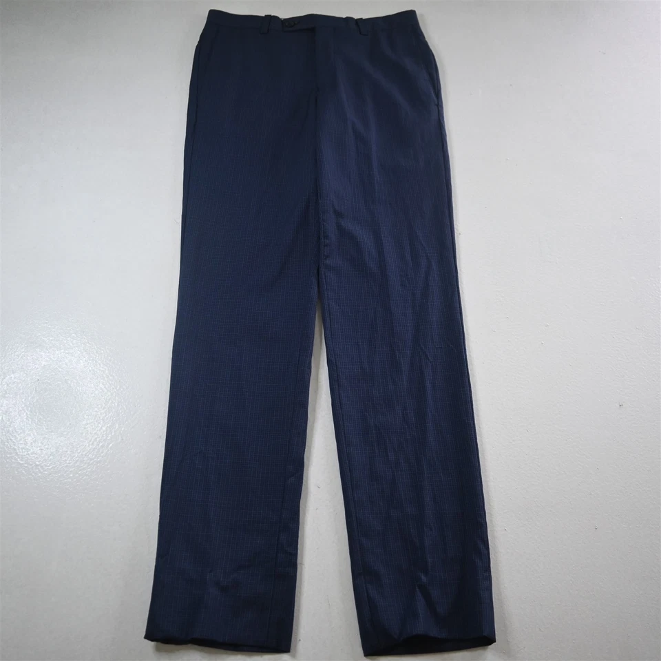 Pantalones de vestir rectos Jack Victor 29x34 azules a cuadros 100 % lana Plymouth Foto 1 de 4