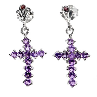 Pendientes de plata de ley 925 redondos amatista rodolita granate piedras preciosas joyería Foto 1 de 4