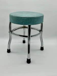 Vintage Cosco Turquoise Stool Chrome Legs MCM - Picture 1 of 12