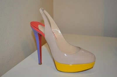 Christian Louboutin BIANCA Platform Slingback Pumps Shoes Patent Multi Color 36 - Image 1 of 4