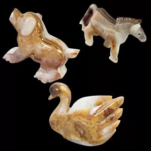 Marmor Tier Figur Set Hund Pferd und Schwan Sammlerstück Schreibtisch Mantel Dekoration - Bild 1 von 10