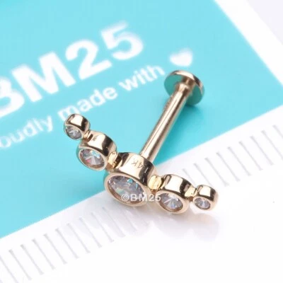 Ouro 14 quilates OneFit viagem sem rosca bolha brilho costas planas labret - Imagem 1 de 2