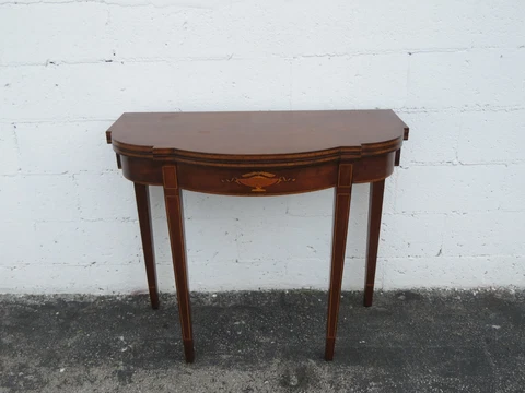 Mahogany Inlay Card Gaming Dinette Demilune Console Table by Kaplan 2795 Cover