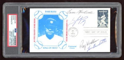 GAYLORD PERRY LOU BURDETTE RAY WASHBURN EWELL BLACKWELL SIGNED BABE RUTH PSA FDC - Image 1 of 2