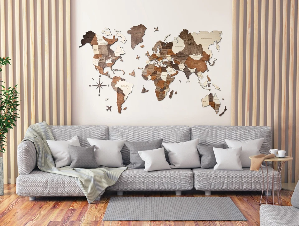3D Wooden World Map Anniversary Gift Home Decor Wall Decor - Image 1 of 4