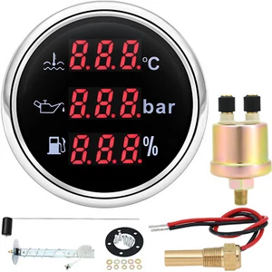 52MM 3 IN 1 Gauge Fuel Level/Oil Pressure/Water Temp with Sensor for Boat Car - Picture 1 of 18
