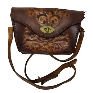 Vintage Cliftons Handarbeit Leder Handtasche Boho Hippie Zopf Drehverschluss LESEN - Bild 1 von 13