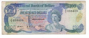 BELIZE $100 Dollar VF *RARE* Queen Elizabeth II Banknote (1989) P-50b Prefix X/2 - Picture 1 of 2