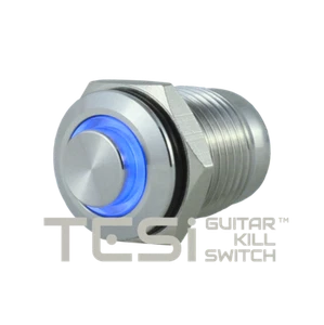 Tesi Filo 16 mm LED Momentar Druckknopf Gitarre Kill Switch Edelstahl/Blau - Bild 1 von 3