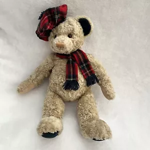 Gund Pendleton Teddy Bear Tan Plush 16 Inches Matching Beret and Scarf - Picture 1 of 10