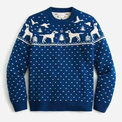 J.CREW NWT J Crew 100% Lambs Wool Fair Isle Duck Labrador Dog Christmas Hunting Sweater