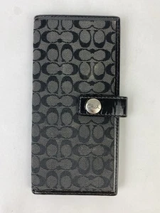 COACH Signature Snap Black Gray Slim Wallet Credit Card Cash - Picture 1 of 13