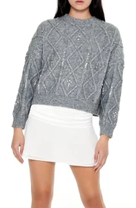 Neu mit Etikett Forever 21 Pullover meliert Kunstschmuck Strass grau verziert Größe Small - Bild 1 von 11