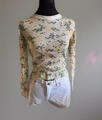 Sexy Waffle De Colección Años 60/70 Tejido Térmico Verde Amarillo AOP. Pequeño Foto 1 de 4