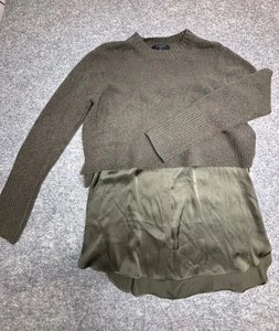 AllSaints Tierny Shirt Jumper Sweater Olive Green Knit Top Layered Look Large - Picture 1 of 7