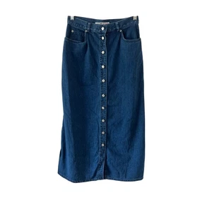 Talbots- Vintage Denim Skirt Button Front Maxi Midi Size 8 Westerncore Retro - Picture 1 of 7