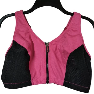 Sujetador Deportivo Glamorise 36F Cierre Frontal Cremallera Rosa Negro Inalámbrico Ajustable Foto 1 de 4