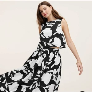Women Classic Rose Shell Tank Top & Midi Skirt Kate Spade New York Blk/Wt Size M - Picture 1 of 8